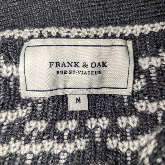 FRANK & OAK Grey & Cream Fair Isles Wool Chunky Knit Cardigan Size Medium - Picture 10 of 12